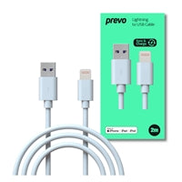 Prevo MFI Lightning Cable 2m White - 2.4A Fast Charging USB-A Prevo MFI Lightning Cable 2m White - 2.4A Fast Charging USB-A